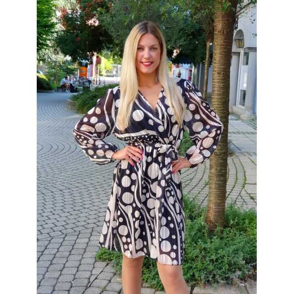 XENIA fekete-bézs mintás ruha