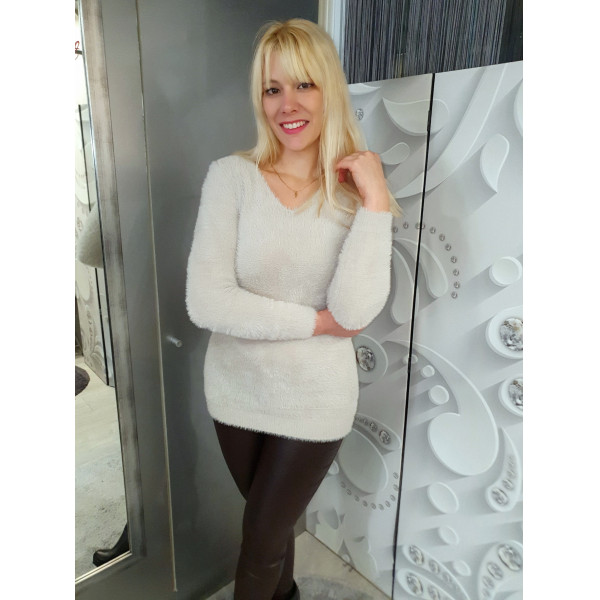 SHARON bézs hosszított pulóver