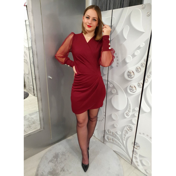 ELEGANT bordó alkalmi ruha