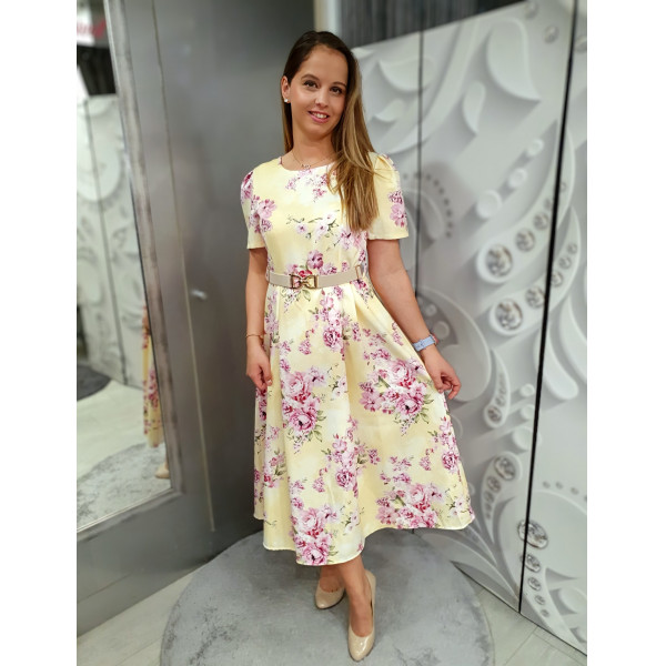 MIANA vanília virágmintás ruha