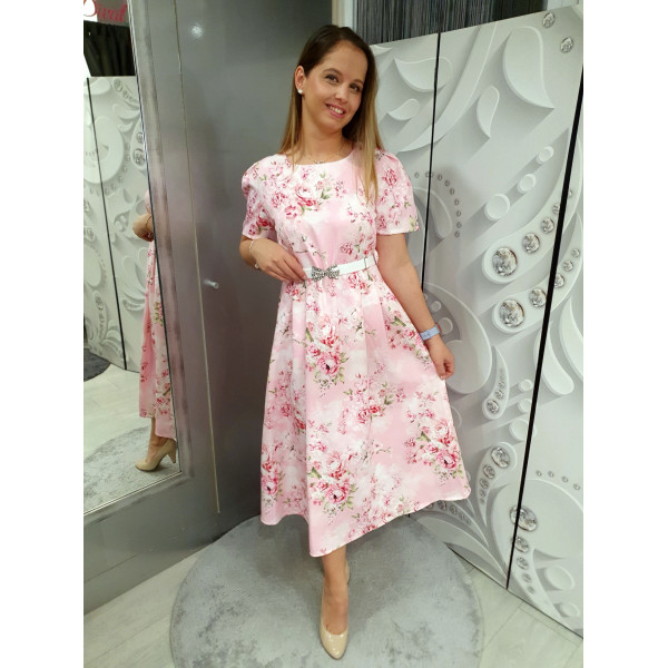 MIANA rózsaszín virágmintás ruha