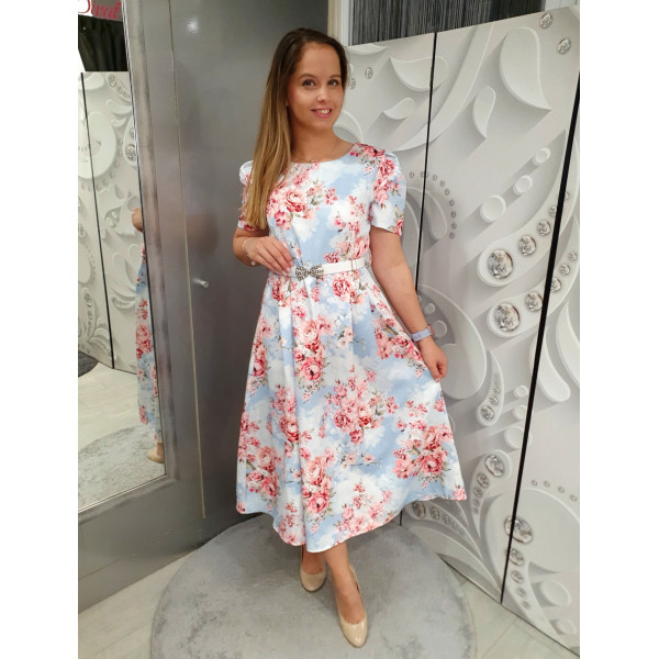 MIANA világoskék virágmintás ruha