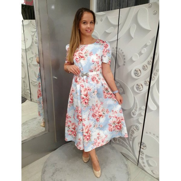 MIANA világoskék virágmintás ruha