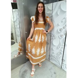 CASUAL caramel-fehér ruha ÚJ TAVASZI KOLLEKCIÓ