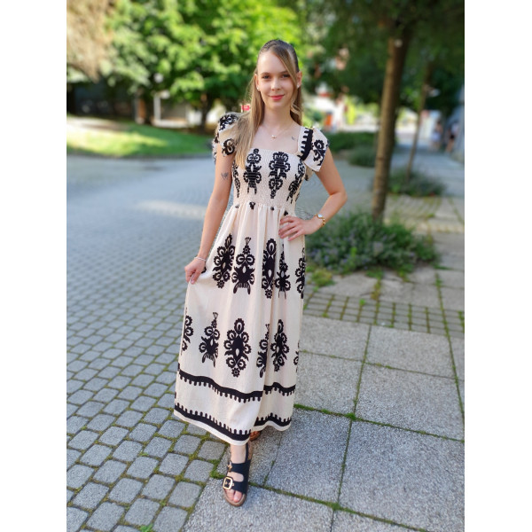 CASUAL bézs - fekete mintás ruha