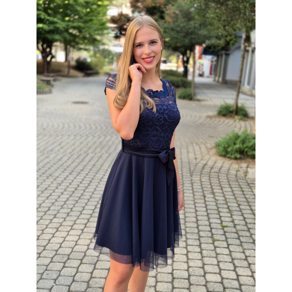 VIOLETT sötétkék csipke/tüll ruha