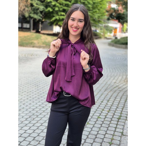 GINA burgundi szatén blúz